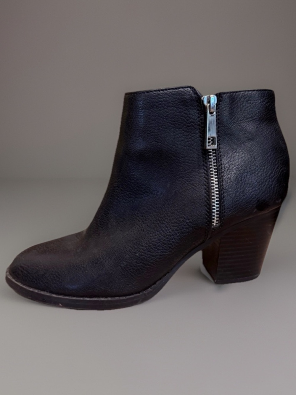 Express Black Faux Leather Ankle Boots with zipper accents